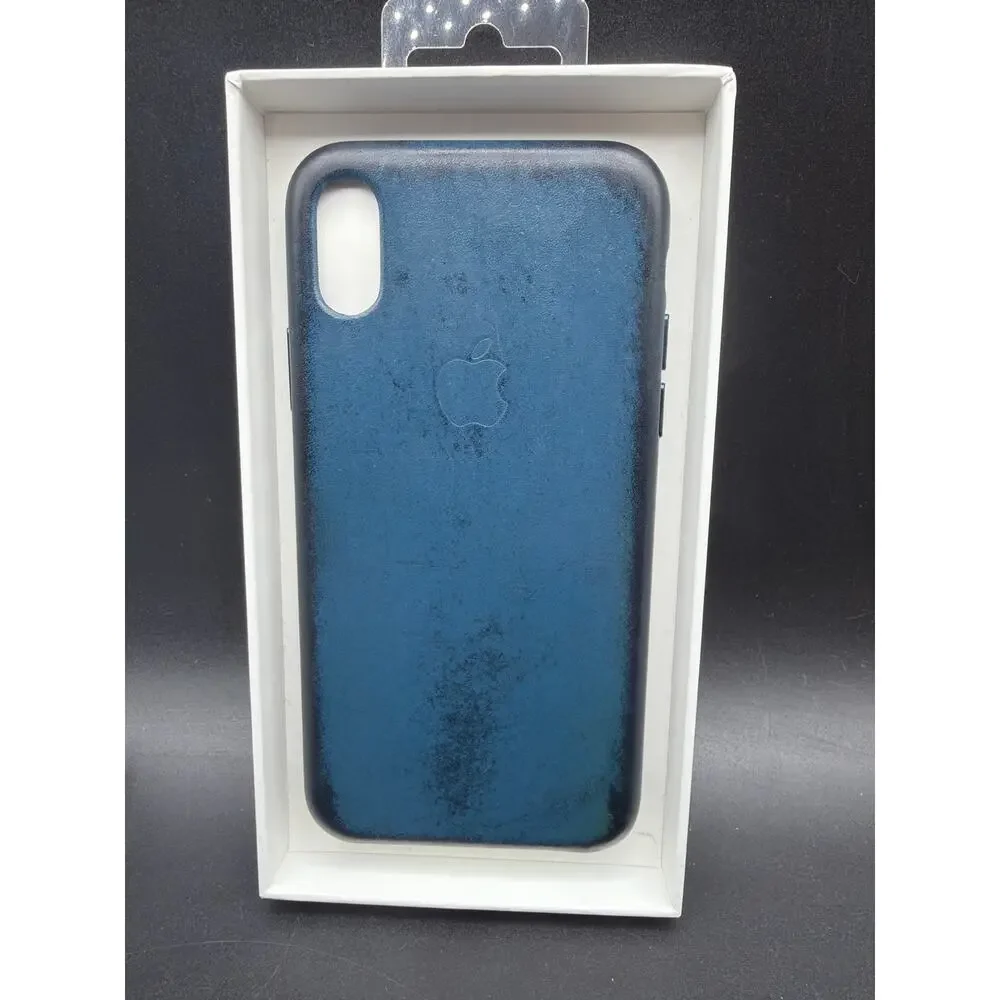 Genuine Apple iPhone X XS Leather Case Blue OEM Original Box Read
